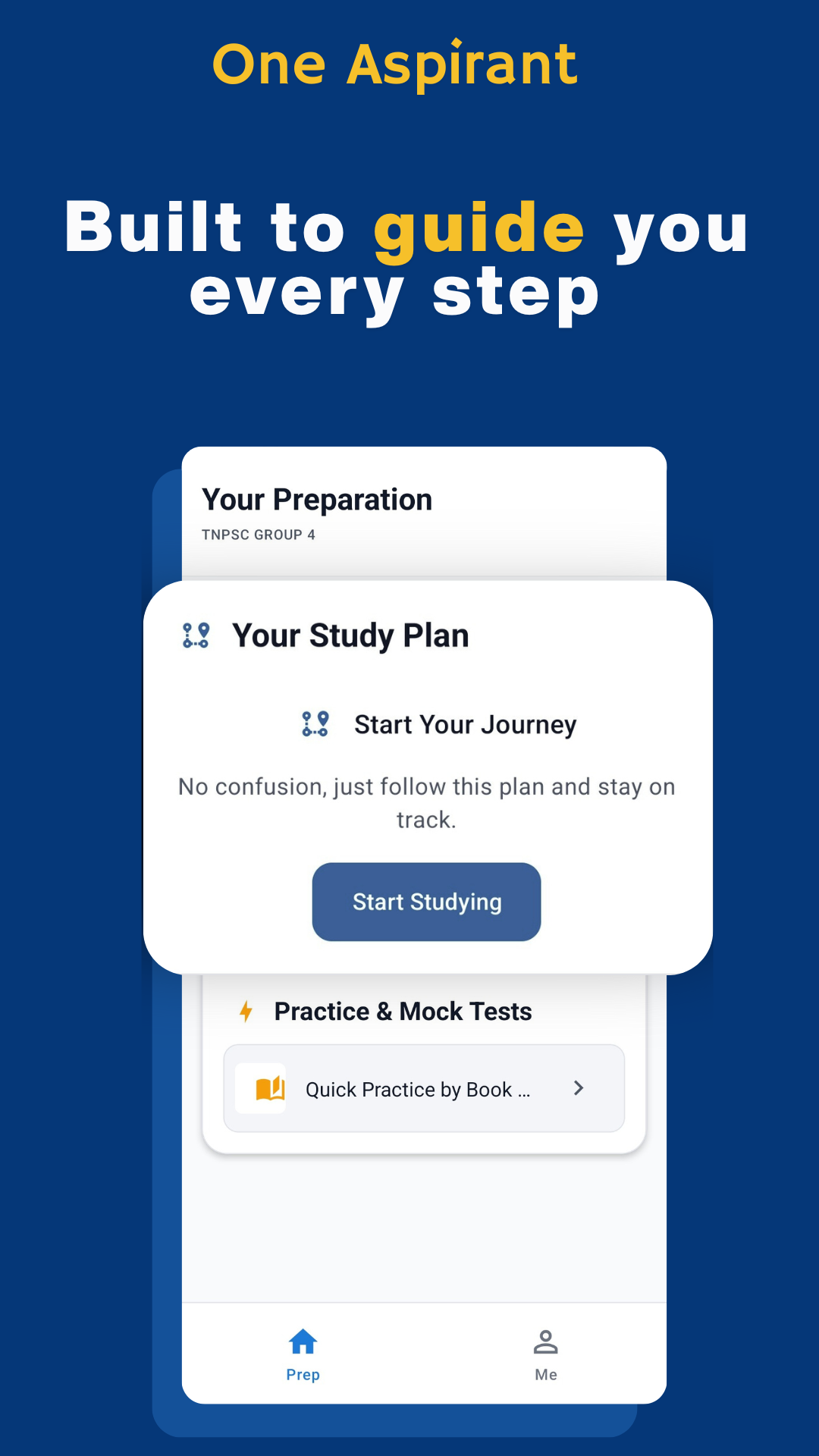 OneAspirant study plan screen for TNPSC preparation